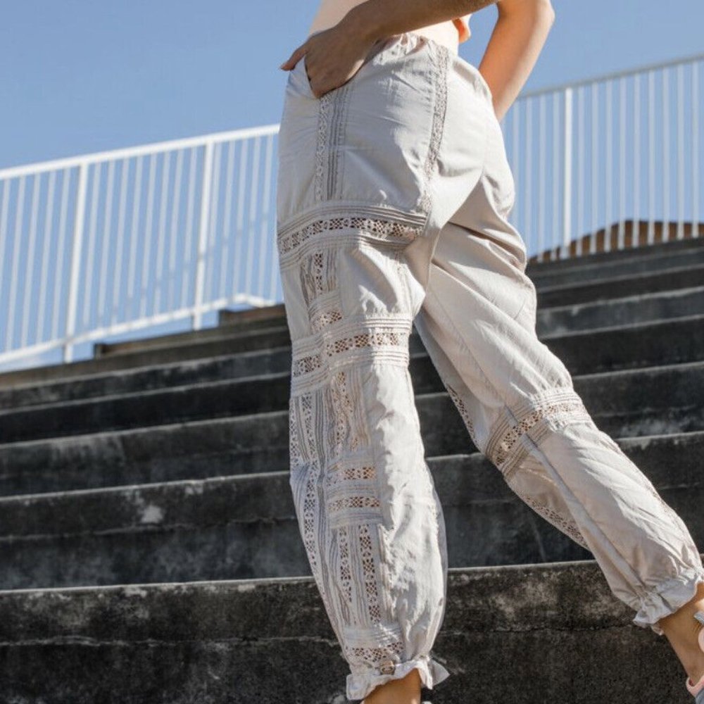 Free People Cream Lace-Trim Jogger Pants - Picture 4 of 12